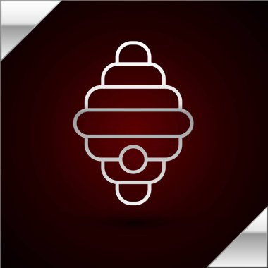 Arı ikonu için gümüş çizgi kovanı koyu kırmızı arka planda izole edilmiş. Arı kovanı sembolü. Apiary ve arı yetiştiriciliği. Tatlı doğal yemek. Vektör İllüstrasyonu