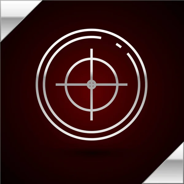 Silver line Target sport for shooting competition icon isolated on dark red background. Clean target with numbers for shooting range or shooting. Vector Illustration — Stock Vector