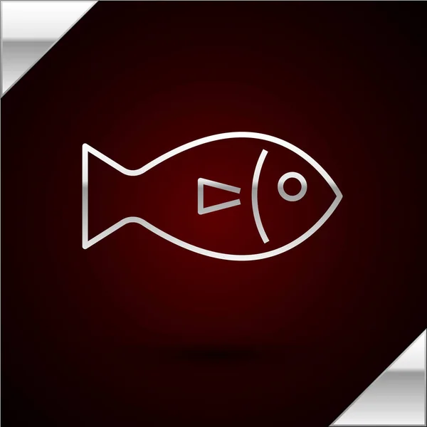 Silver linje fisk ikon isolerad på mörkröd bakgrund. Vektor Illustration — Stock vektor