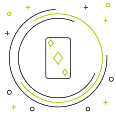 Siyah ve yeşil çizgi üzerinde beyaz arkaplanda elmas sembolü olan bir kart oynuyorlar. Kumarhane kumarı. Renkli taslak konsepti. Vektör İllüstrasyonu