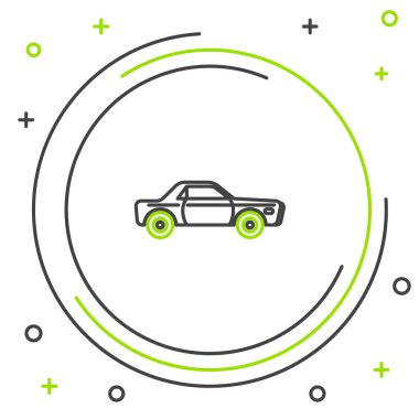 Siyah ve yeşil renkli Sedan araba ikonu beyaz arka planda izole edildi. Renkli taslak konsepti. Vektör İllüstrasyonu