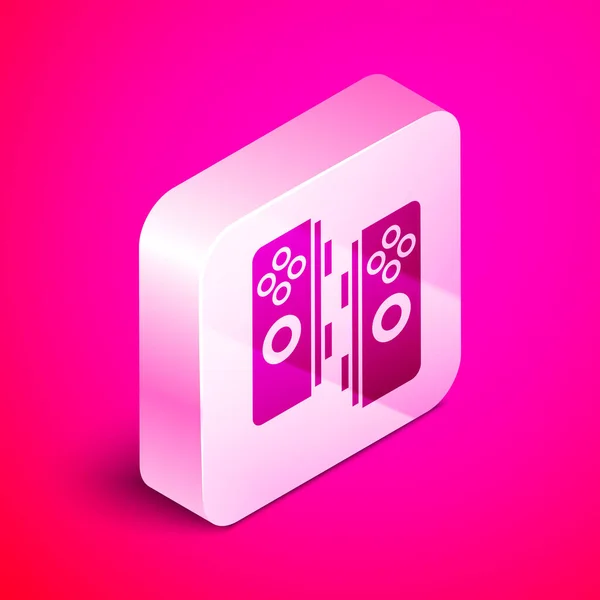 Icono de Gamepad isométrico aislado sobre fondo rosa. Controlador de juego. Botón cuadrado plateado. Ilustración vectorial — Vector de stock