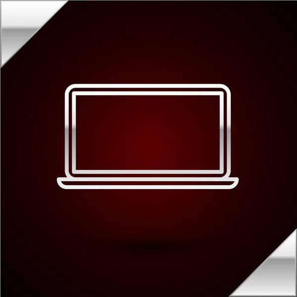 Silver line Laptop icon isolated on dark red background. Computer notebook with empty screen sign. Vector Illustration — Stock Vector