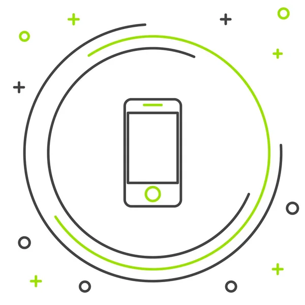 Черная и зеленая линия Мобильный смартфон с приложением отслеживания доставки значок изолирован на белом фоне. Отслеживание посылок. Красочная концепция контура. Векторная миграция — стоковый вектор