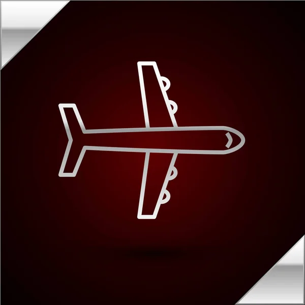 Значок плоскости выделен на темно-красном фоне. Икона летающего самолета. Вывеска авиалайнера. Векторная миграция — стоковый вектор