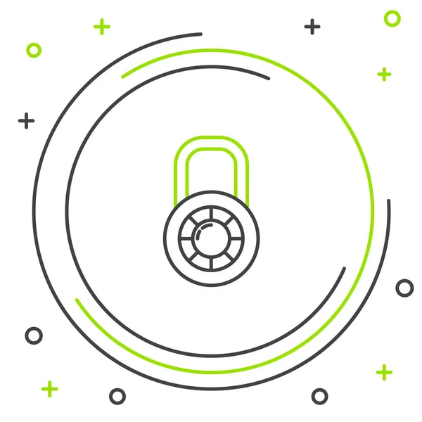 黑色和绿色线安全组合锁轮图标隔离在白色背景。 组合挂锁。 安保、安全、保护、密码、隐私 五彩缤纷的概念. 病媒图解 — 图库矢量图片