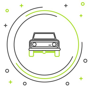 Siyah ve yeşil çizgi off road car ikonu beyaz arka planda izole edildi. Cip işareti. Renkli taslak konsepti. Vektör İllüstrasyonu