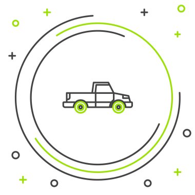 Siyah ve yeşil çizgi kamyonet ikonu beyaz arka planda izole edildi. Renkli taslak konsepti. Vektör İllüstrasyonu