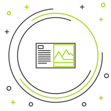 Beyaz arkaplanda siyah ve yeşil çizgi kartpostal simgesi var. Renkli taslak konsepti. Vektör İllüstrasyonu