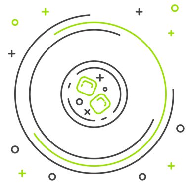 Beyaz arka planda izole edilmiş siyah ve yeşil çizgili viski ve buz küpleri simgesi. Renkli taslak konsepti. Vektör İllüstrasyonu