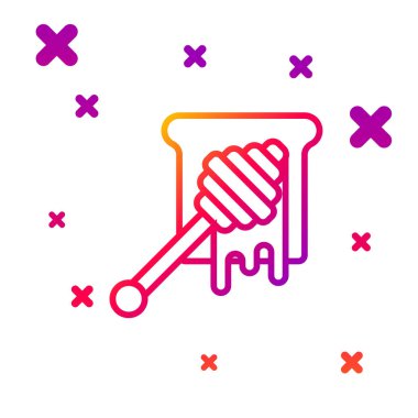 Beyaz arkaplanda izole edilmiş bal ikonu damlayan renk çizgisi Bal Dipper çubuğu. Tatlı kepçe. Kademeli rastgele dinamik şekiller. Vektör İllüstrasyonu