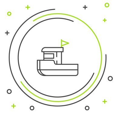 Siyah ve yeşil çizgili balıkçı teknesi simgesi beyaz arka planda izole edildi. Renkli taslak konsepti. Vektör İllüstrasyonu