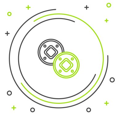 Siyah ve yeşil çizgi Yahudi madeni para simgesi beyaz arka planda izole edildi. Para birimi sembolü. Renkli taslak konsepti. Vektör İllüstrasyonu