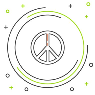 Siyah ve yeşil çizgi beyaz arka planda izole edilmiş barış simgesi. Hippi barış sembolü. Renkli taslak konsepti. Vektör İllüstrasyonu