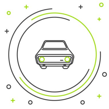 Siyah ve yeşil çizgili araç ikonu beyaz arka planda izole edildi. Ön manzara. Renkli taslak konsepti. Vektör İllüstrasyonu