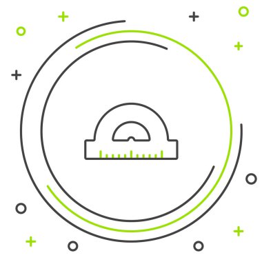 Siyah ve yeşil çizgi açıölçer ızgarası beyaz arkaplanda izole edilmiş derece simgelerini ölçmek için. Eğim ölçer. Ölçme aleti. Geometrik sembol. Renkli taslak konsepti. Vektör İllüstrasyonu