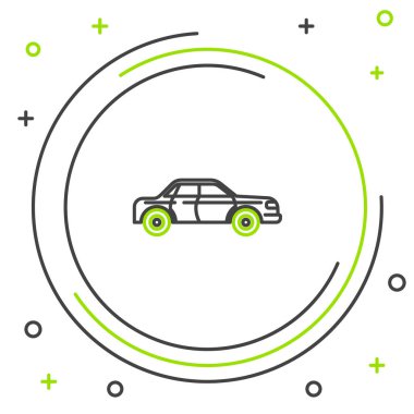 Siyah ve yeşil renkli Sedan araba ikonu beyaz arka planda izole edildi. Renkli taslak konsepti. Vektör İllüstrasyonu