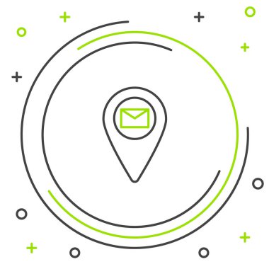 Siyah ve yeşil çizgi tutucu harita üzerinde beyaz arkaplanda izole edilmiş perspektif simgesinde yer alır. Renkli taslak konsepti. Vektör İllüstrasyonu