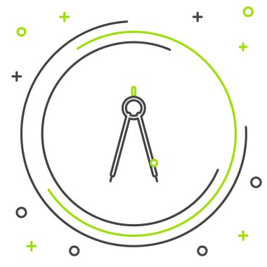 Siyah ve yeşil çizgi beyaz arkaplanda pusula simgesi çiziyor. Pusula işareti. Çizim ve eğitim araçları. Geometrik alet. Renkli taslak konsepti. Vektör İllüstrasyonu