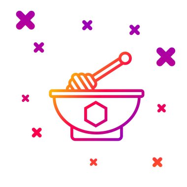 Renk çizgisi Bal Çubuğu ve Kase simgesi beyaz arkaplanda izole edilmiş. Tatlı kepçe. Kademeli rastgele dinamik şekiller. Vektör İllüstrasyonu