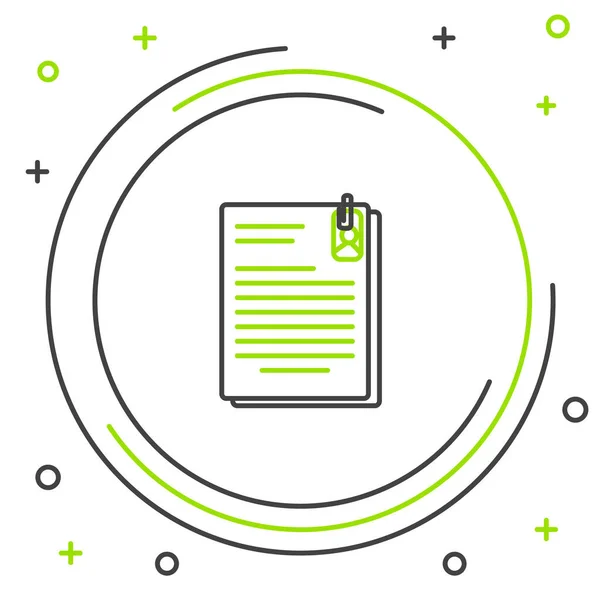 Μαύρο και πράσινο γραμμή έγγραφο αρχείο και κλιπ χαρτιού απομονώνονται σε λευκό φόντο. Εικονίδιο λίστας ελέγχου. Επιχειρηματική ιδέα. Πολύχρωμη ιδέα περιγράμματος. Απεικόνιση διανυσματικών φορέων — Διανυσματικό Αρχείο