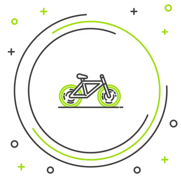 Black and green line Bicycle icon isolated on white background. Bike race. Extreme sport. Sport equipment. Colorful outline concept. Vector Illustration — Stock Vector