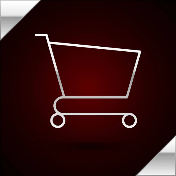 Silver line Shopping cart icon isolated on dark red background. Online buying concept. Delivery service sign. Supermarket basket symbol. Vector Illustration — Stock Vector