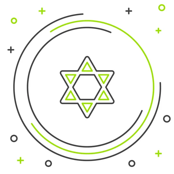 Linea nera e verde icona Star of David isolata su sfondo bianco. Simbolo della religione ebraica. Simbolo di Israele. Concetto di contorno colorato. Illustrazione vettoriale — Vettoriale Stock