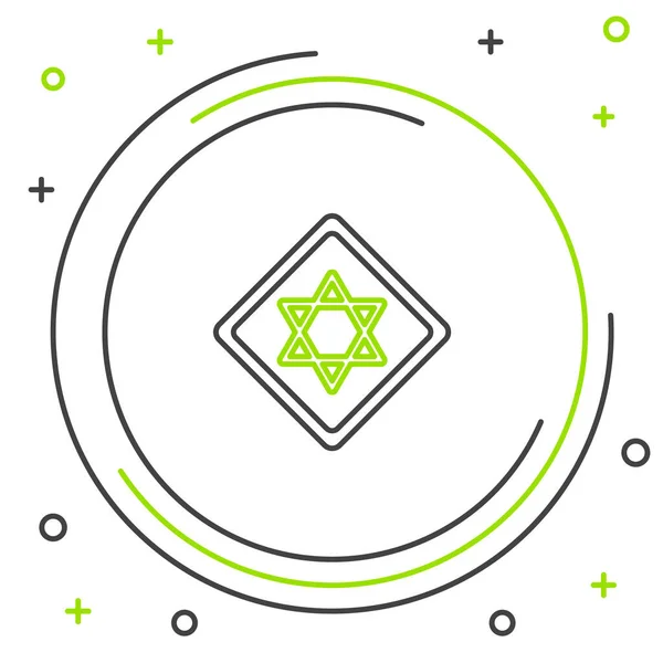 Linha preta e verde Ícone Star of David isolado no fundo branco. Símbolo religioso judeu. Símbolo de Israel. Conceito de esboço colorido. Ilustração vetorial — Vetor de Stock
