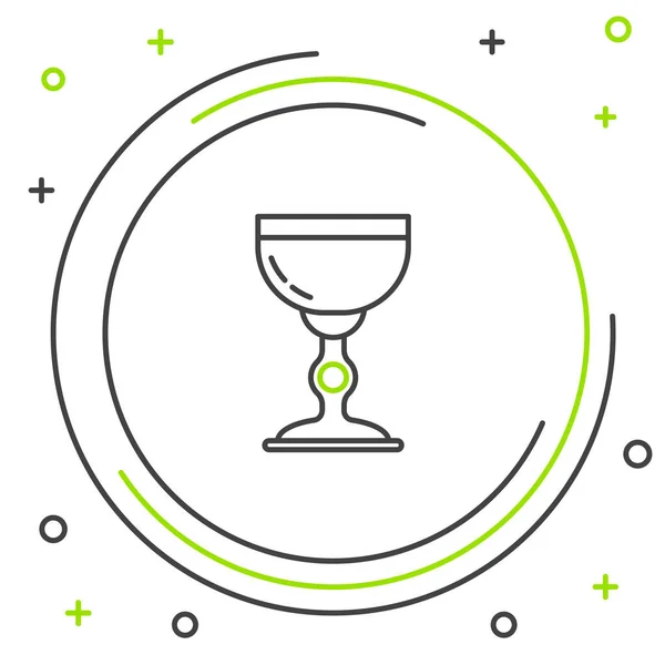 Linha preta e verde ícone judeu cálice isolado no fundo branco. Taça de vinho judaica para kiddush. Uma chávena para o Shabbat. Conceito de esboço colorido. Ilustração vetorial —  Vetores de Stock