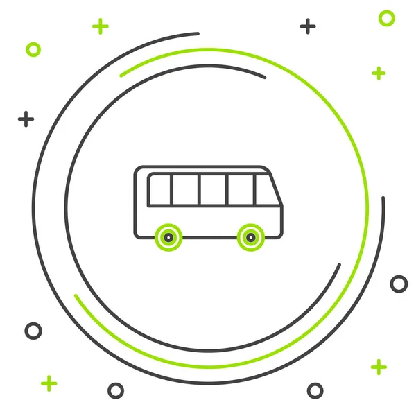 Чорно-зелена лінія шини значок ізольовано на білому тлі. Концепція транспортування. Автобусний транспортний знак. Туризм або символ громадського транспорту. Барвиста концепція контуру. Векторна ілюстрація — стоковий вектор
