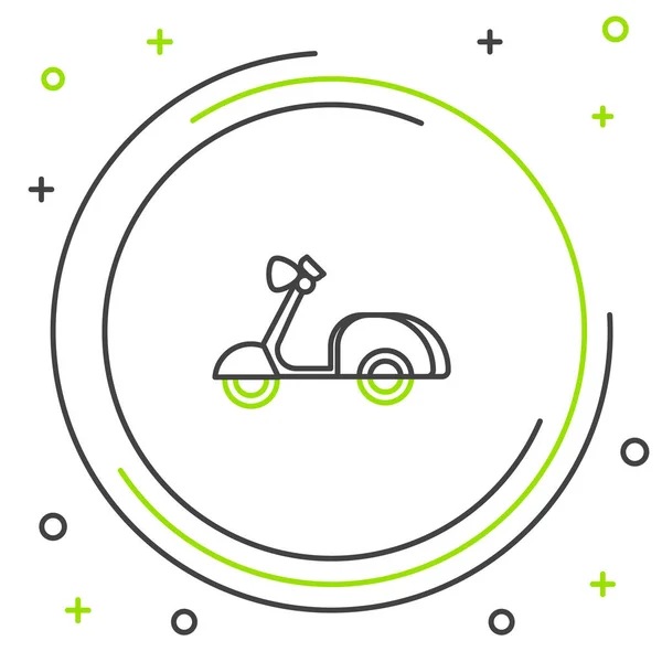 Ligne noire et verte Scooter icône isolé sur fond blanc. Concept de contour coloré. Illustration vectorielle — Image vectorielle