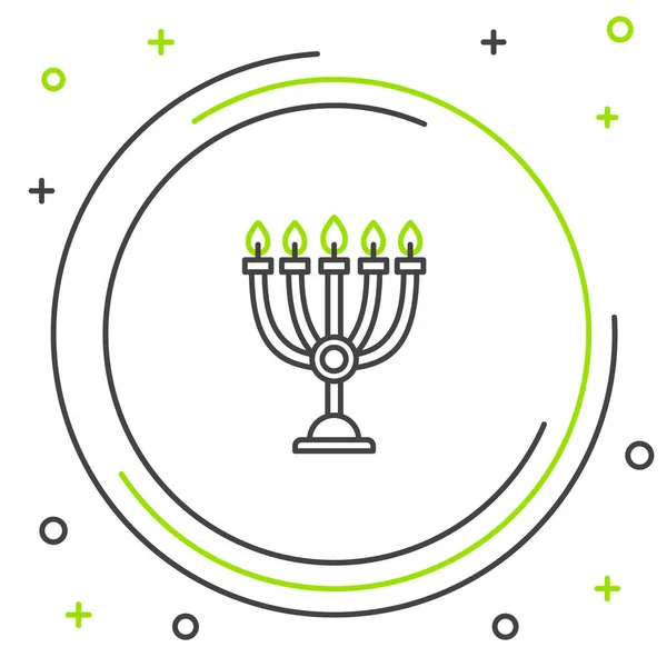 黑绿线Hanukkah menorah图标在白色背景上隔离。 光明节的传统象征。 节日宗教，犹太灯节。 五彩缤纷的概念. 病媒图解 — 图库矢量图片