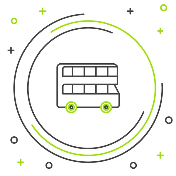 Linea nera e verde Icona bus a due piani isolata su sfondo bianco. Il classico autobus passeggeri di Londra. Simbolo dei trasporti pubblici. Concetto di contorno colorato. Illustrazione vettoriale — Vettoriale Stock