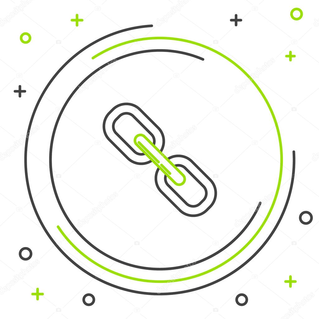 Black and green line Chain link icon isolated on white background. Link single. Colorful outline concept. Vector Illustration