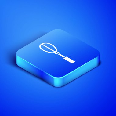 Isometric Kitchen whisk icon isolated on blue background. Cooking utensil, egg beater. Cutlery sign. Food mix symbol. Blue square button. Vector Illustration