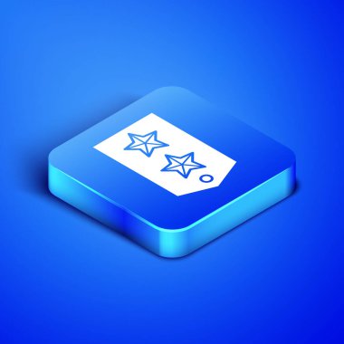 Isome sembolü mavi arkaplanda izole edildi. Askeri rozet işareti. Mavi kare düğme. Vektör İllüstrasyonu