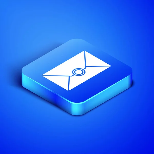 Izometrikus boríték ikont izolált kék háttér. E-mail üzenetlevél szimbóluma. Kék négyzet gombot. Vektoros illusztráció — Stock Vector