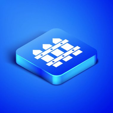 Isometric Garden çitleri ahşap ikonu mavi arka planda izole. Mavi kare düğme. Vektör İllüstrasyonu