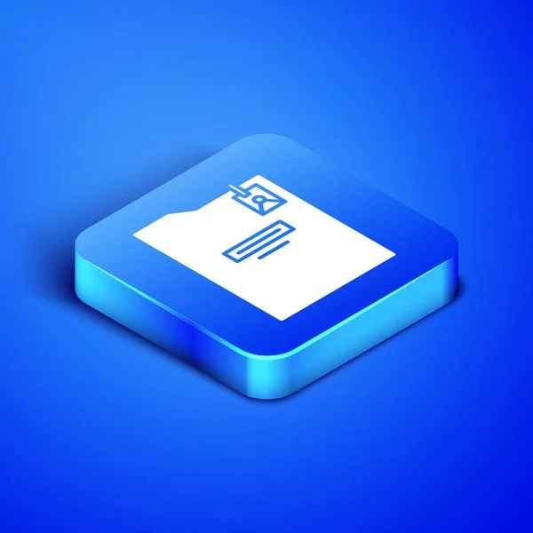 Isometric Personal folder icon isolated on blue background. Blue square button. Vector Illustration — Stock Vector