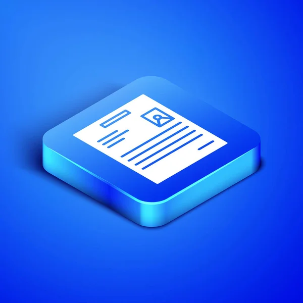 Isometrisk personlig dokument ikon isolerad på blå bakgrund. Filikon. Checklista ikonen. Affärsidé. Blå fyrkantig knapp. Vektor Illustration — Stock vektor