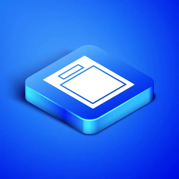 Icono de formulario vacío isométrico aislado sobre fondo azul. Icono archivo. Icono de lista de verificación. Concepto de negocio. Botón cuadrado azul. Ilustración vectorial — Vector de stock