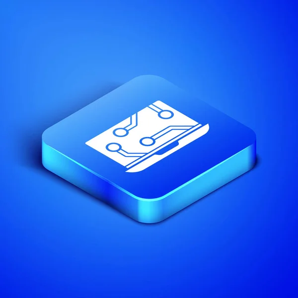 Izometrická ikona notebooku izolovaná na modrém pozadí. Technologie a zařízení koncept.. Modrý čtverec tlačítko. Vektorová ilustrace — Stockový vektor