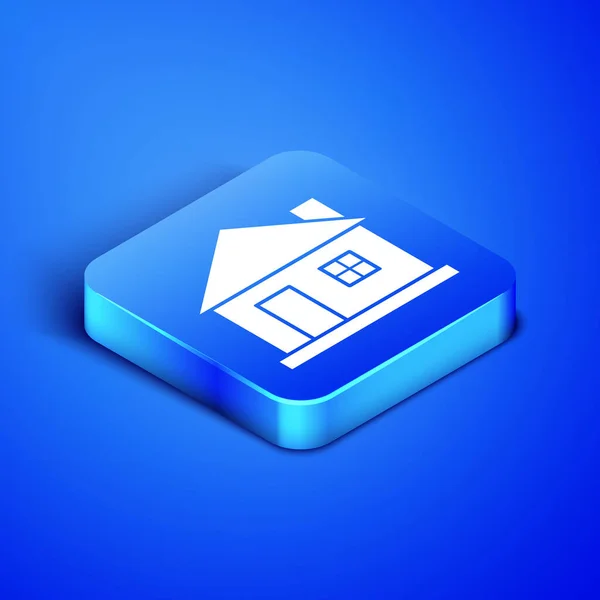 Isométrique icône Maison isolé sur fond bleu. Symbole domestique. Bouton carré bleu. Illustration vectorielle — Image vectorielle