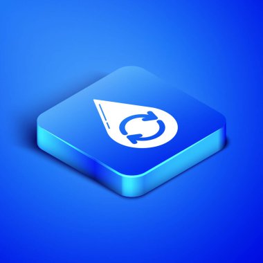 Isometric Geri Dönüşüm Temiz aqua simgesi mavi arka planda izole. İşaret geri dönüşümlü bir damla su. Mavi kare düğme. Vektör İllüstrasyonu