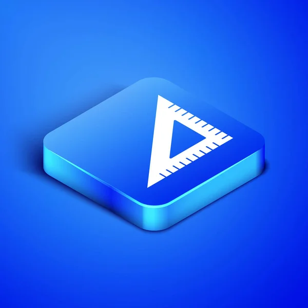 Icono isométrico de regla triangular aislado sobre fondo azul. Símbolo de borde recto. Símbolo geométrico. Botón cuadrado azul. Ilustración vectorial — Vector de stock