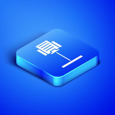 Isometric Music stand simgesi mavi arkaplanda izole edildi. Müzik aletleri. Mavi kare düğme. Vektör İllüstrasyonu