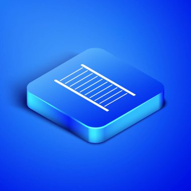 Isome tahta merdiven ikonu mavi arka planda izole edilmiş. Mavi kare düğme. Vektör İllüstrasyonu