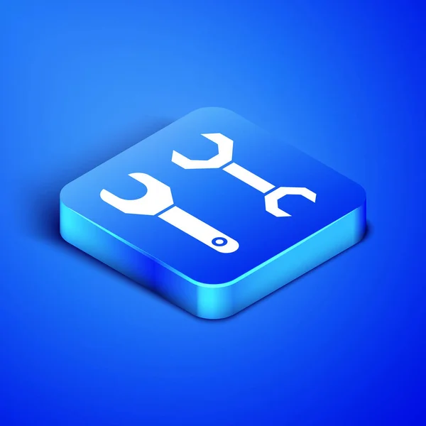 Isometrische Spanner icoon geïsoleerd op blauwe achtergrond. Blauwe vierkante knop. Vector Illustratie — Stockvector