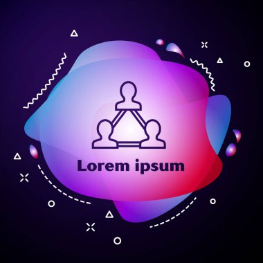 Mor çizgi proje takım taban simgesi mavi arka planda. İş analizi ve planlama, danışmanlık, takım çalışması, proje yönetimi. Geliştiriciler. Sıvı şekilli soyut pankart. Vektör İllüstrasyonu